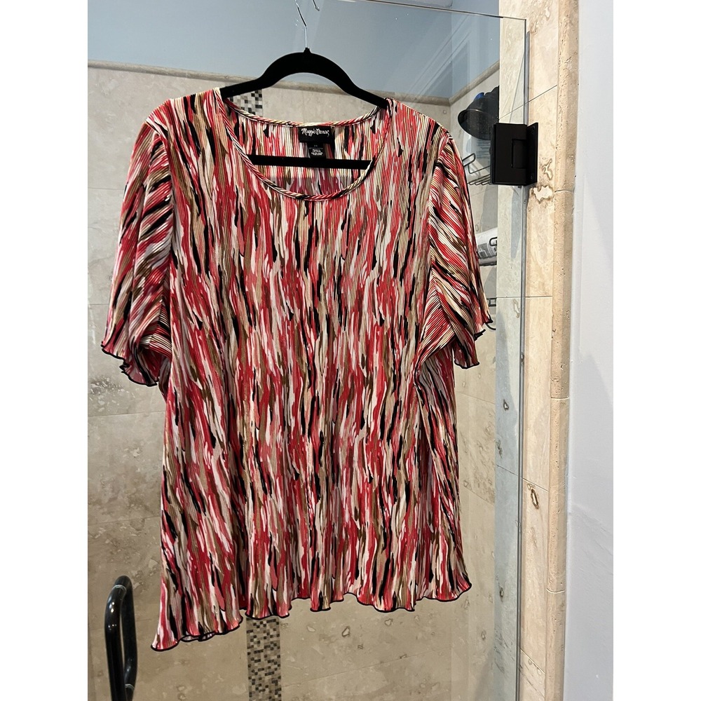 Maggie Barnes Womens 2X Plus Multicolor Crinkle Knit Tunic Top Short Sleeve
